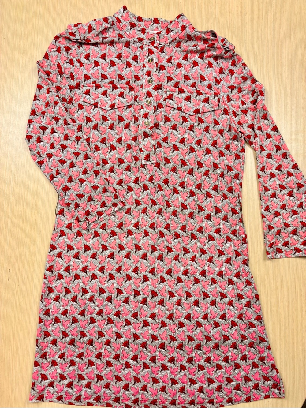 Tory Burch Bird Floral Jersey Shirt Dress Sz S - Picture 2 of 12